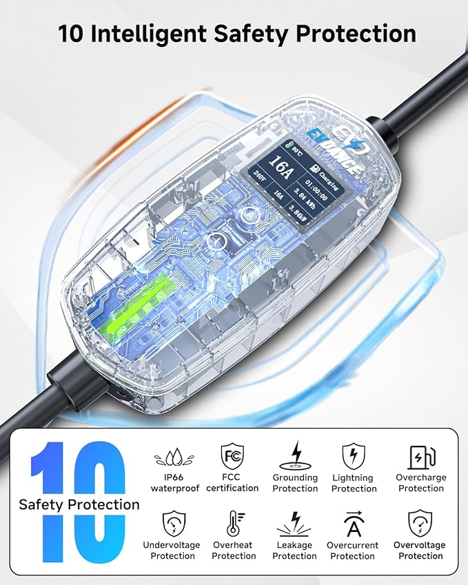 Level 1 & 2 EV Charger for Tesla 16A, Portable Electric Vehicle Charger with 25FT Cable, Adjustable Current & Timer Delay, NACS Connector Compatible with All Tesla Models S/3/X/Y/Cybertruck