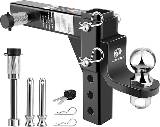 METOWARE Adjustable Trailer Hitch Ball Mount, 2" Towing Ball 7500 LBS, Fits 2-Inch Receiver, 6-Position Heavy Duty Tow Hitch with Pins and Trailer Hitch Lock