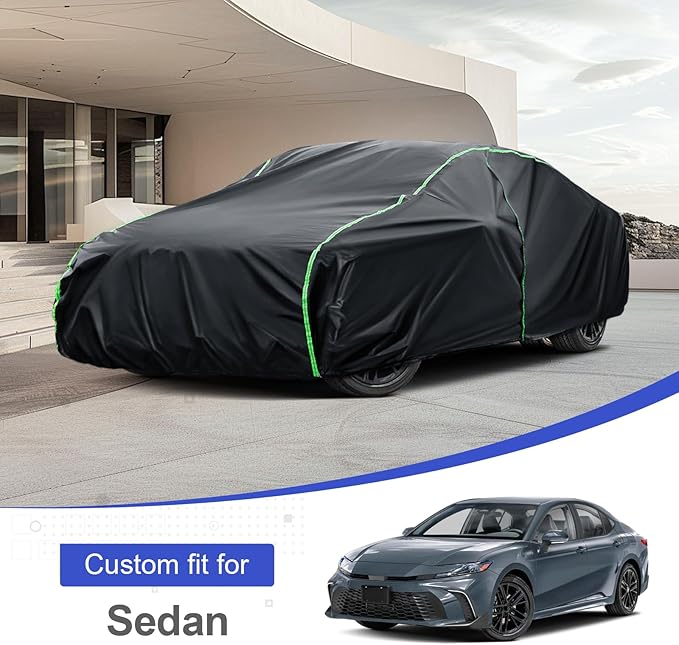Waterproof Car Cover Compatible with Accord/A6/E-Class/LS/Model S/Avalon All-Weather Protection, 197"-205" Sedan PEVA Car Cover with Zipper Door