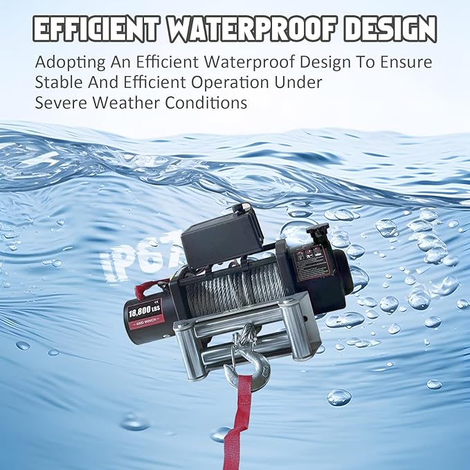 13800lbs Electric Vehicle Winch, Waterproof IP67 80ft Steel Cable Truck Winch with Wireless Handheld Remote, 12V Power Winch for Towing UTV Off Road Vehicle