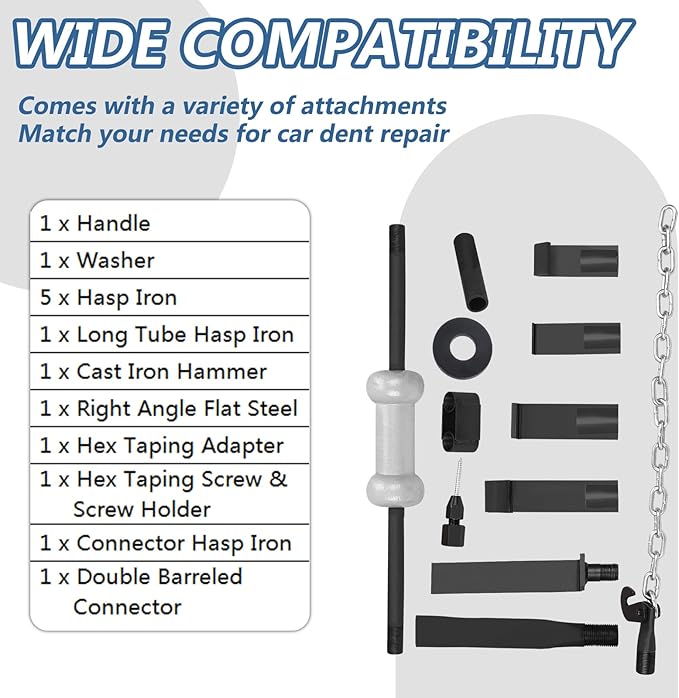 13pcs Slide Hammer Dent Puller Set, Automotive Dent Remover with 10lbs Slide Hammer Universal Slide Hammer Auto Body Truck Repair Tool Kit with Carrying Case