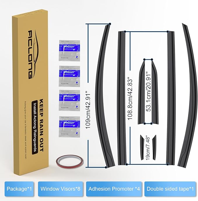 ACLONG Black Rain Guards Fit for Toyota Sienna 2021 2022 2023 Tape-On Side Shatterproof Window Visor Window Deflectors, Rain Visors, 8-Piece Set