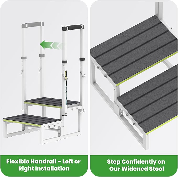 RV Steps with Handrail (26"-38"), Dual-Side Setup, Portable 2-Step RV Stairs with Wide Anti-Slip Mats, Ideal for RVs, Porches, Hot Tubs, Pools, and Pets