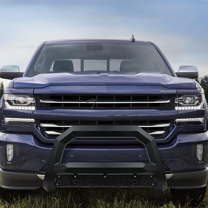 7422450597535 Compatible with 2021-2024 Dodge Ram 1500 TRX / 2019-2025 1500 Rebel Matte Black AVT Style Angular Bull Bar Guard with Skid Plate