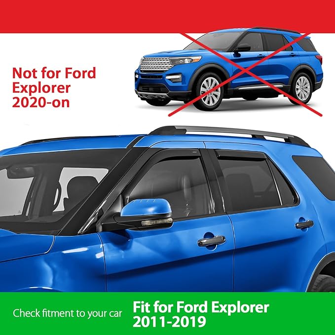 Goodyear Shatterproof in-Channel Window Deflectors for Ford Explorer 2011-2019, Rain Guards, Window Visors for Cars, Vent Deflector, Car Accessories, 4 pcs - GY003435LP