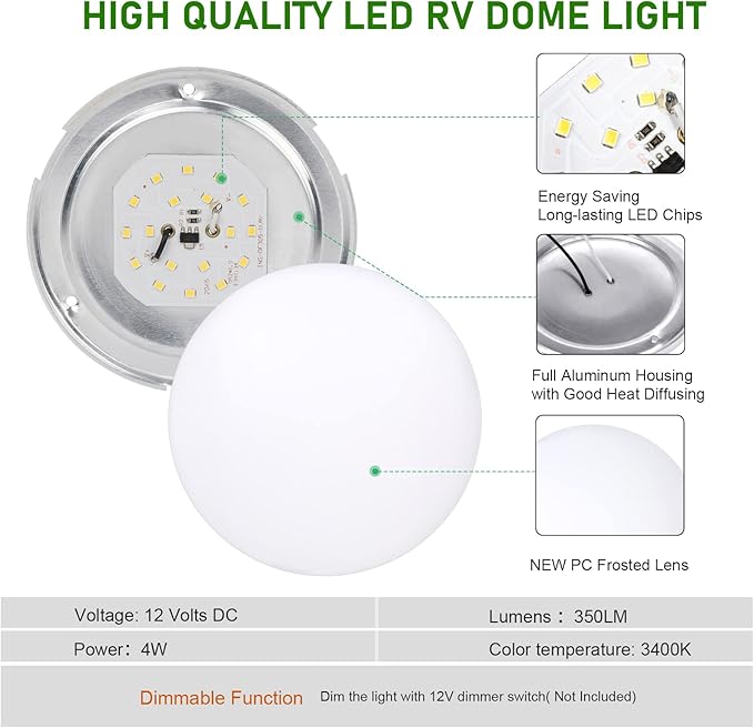 RV LED Ceiling Light,12v RV Lights Interior,4.5 inch Low Profile Puck Light for RV Interior, Camper, Trailer, Boat and Motorhome (Pack 4)