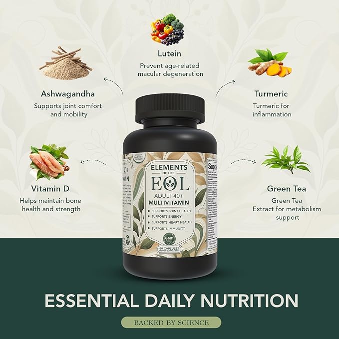40 Plus Multivitamin for Women & Men with Vitamin A, D, B6, B12, E, Zinc, Magnesium, Calcium - Vegan, Gluten Free, Mens & Womens Multivitamin, Supports Energy, Immunity, Joint & Heart Health (120 Cap)