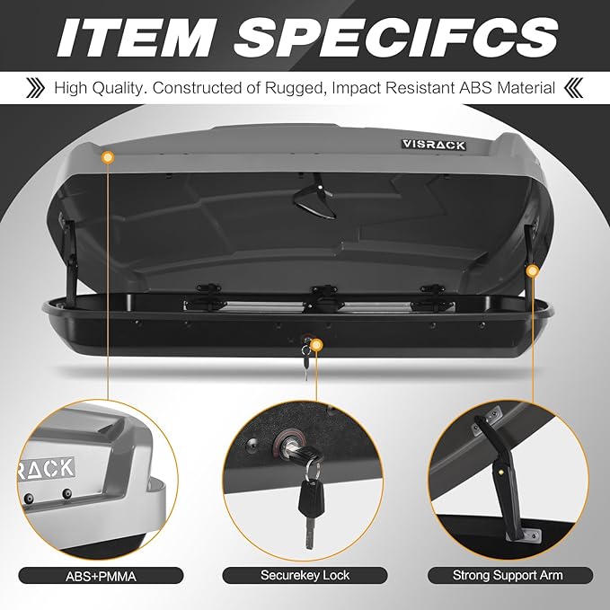 Hard Shell Roof Cargo Box Carrier with Security Keys,Heavy Duty Waterproof Rooftop Storage Box,58.3 L x35.4 W x 13 H Inches,15.5 Cubic Feet Tool-Free Install,Dual Side Opening,Gray