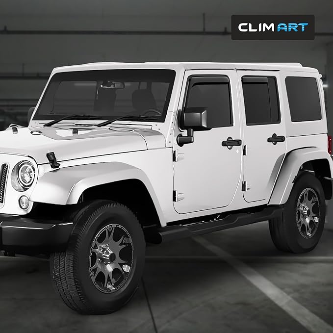 CLIM ART in-Channel Incredibly Durable Rain Guards for Jeep Wrangler JK 2007-2018, Original Window Deflectors, Vent Window Visors, Vent Deflector, 4 pcs. - 607169