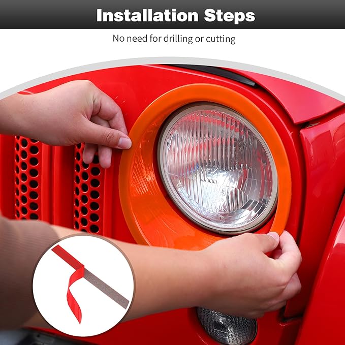 CheroCar for JK Mesh Grille Grill Insert & Headlight Cover Trim Exterior Accessories for Jeep Wrangler JK 2007-2017,Orange…