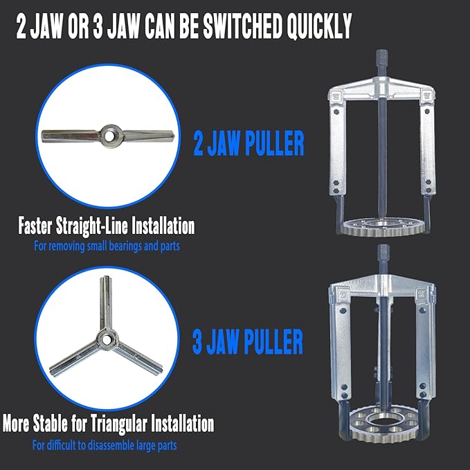 Gear Puller Set, 6 in1 Bearing Puller Kit, 13Pcs 2 Jaw & 3 Jaw Gear Puller with Reversible Jaws, Heavy Duty Cr-V Steel Pulley Flywheel Puller Tool for Bearing Gear Pulley Flywheel Removal