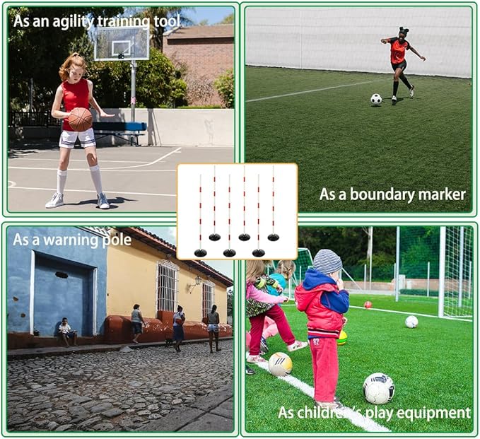 Red-White Soccer Agility Pole Set Rubber Base Dribbling Stick Traffic Warning Sign Pole Multifunctional Training Pole