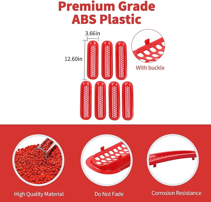 Mesh Grill Insert Grille Inserts Cover Fit for 2007-2018 Jeep Wrangler JK JKU(Red)