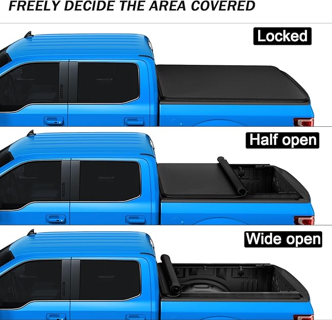Soft Roll-Up Truck Bed Tonneau Cover Compatible with 2009-2023 Dodge Ram 1500 2500 5.7FT Bed