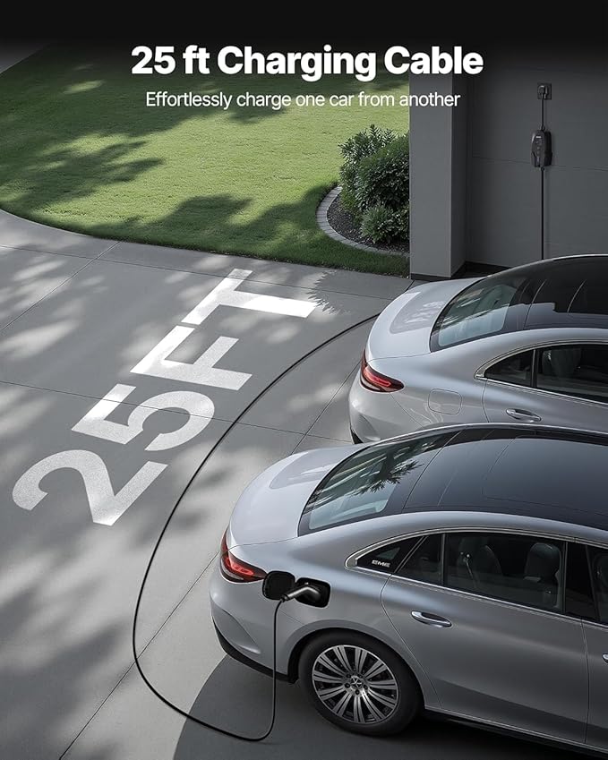 VEVOR Level 2 EV Charger, 40 Amp Adjustable Current, 240V Electric Vehicle Portable Charger with 25 ft Charging Cable, LCD Display, NEMA 14-50P Plug, Plug-in Home Car Charging Station for SAE J1772 EV