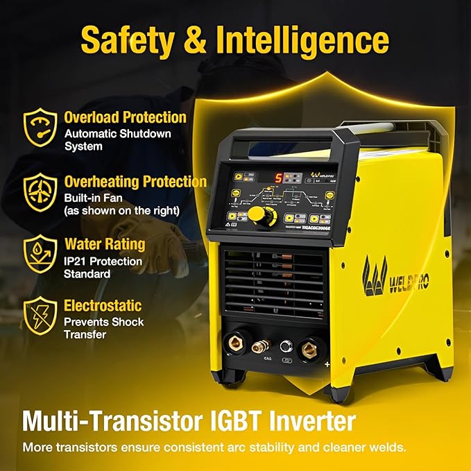 Weldpro TIG Welder AC/DC 200A with Pulse, Aluminum TIG Welder 110V/220V with TIG Torch AC TIG/DC TIG/AC PULSE TIG/DC PULSE TIG/Stick 5 in 1 MultiProcess Welding Machine with Foot Pedal