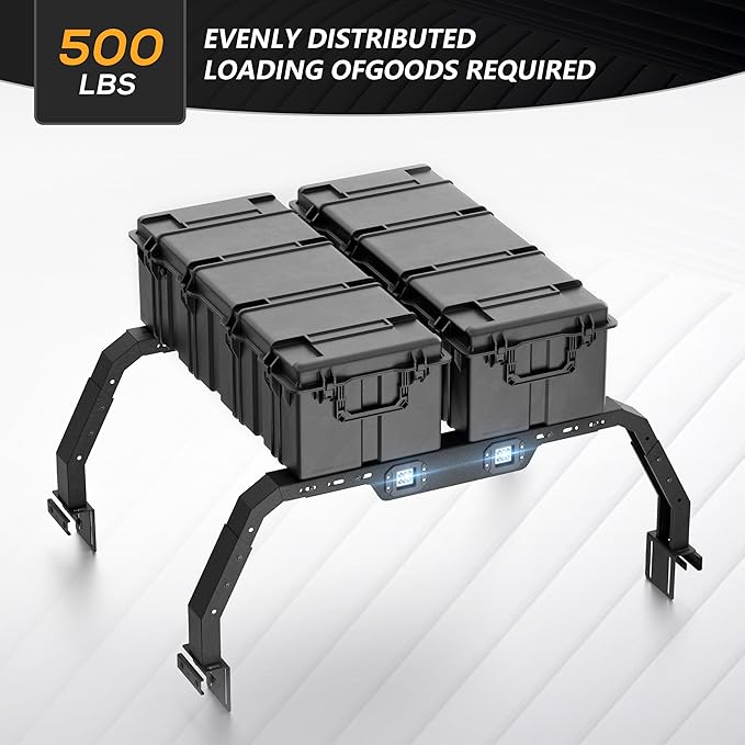 Adjustable 16"-18.7" Hight Overland Bed Racks Truck Cargo Carrier Compatible with 2022-2025 Ford Maverick Cross Bars Ladder Rack with 2 Led Light Bars (Not for Trucks with Bed Cover)