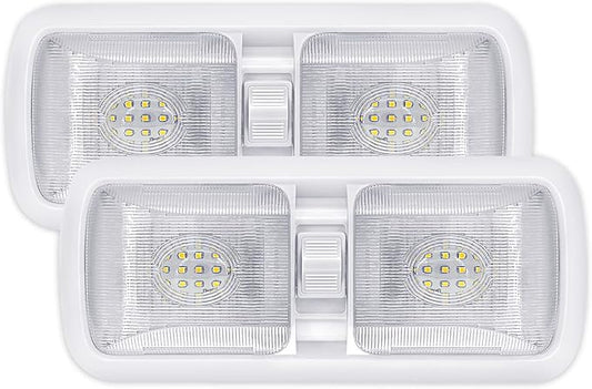 Miady 12V RV Led Interior Lights 750 Lumens, 12 Volt LED Ceiling Double Dome Light with Switch for Car/Trailer/Camper/Boat, Natural White 4000-4500K, 60X2835SMD, Pack of 2