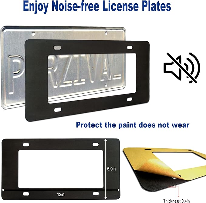 BGGTMO Matte Black Aluminum License Plate Frames- 2 Pack Heavy Duty Car Tag Cover for Front & Rear, 4 Hole Rust Proof Universal Holder, Mount Screws Caps, Inserts, Rattle Proof Pads