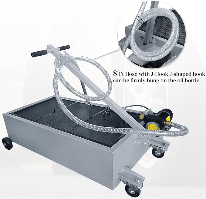 20 Gallon Oil Drain Pan, Low Profile Oil Pans for Changing Oil, w/Electric Pump, T-Handle and J-Hook Makes Drain Easier, Ideal for Car, Truck, Gray