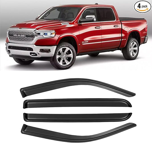 Window Rain Guards for 2019-2025 Dodge Ram 1500 Crew Cab(New Body Style), Tape-on Window Visors Wind Deflectors Shade Vent Sun Visors Rain Shields 2020 2021 2022 2023 2024, 4PCS