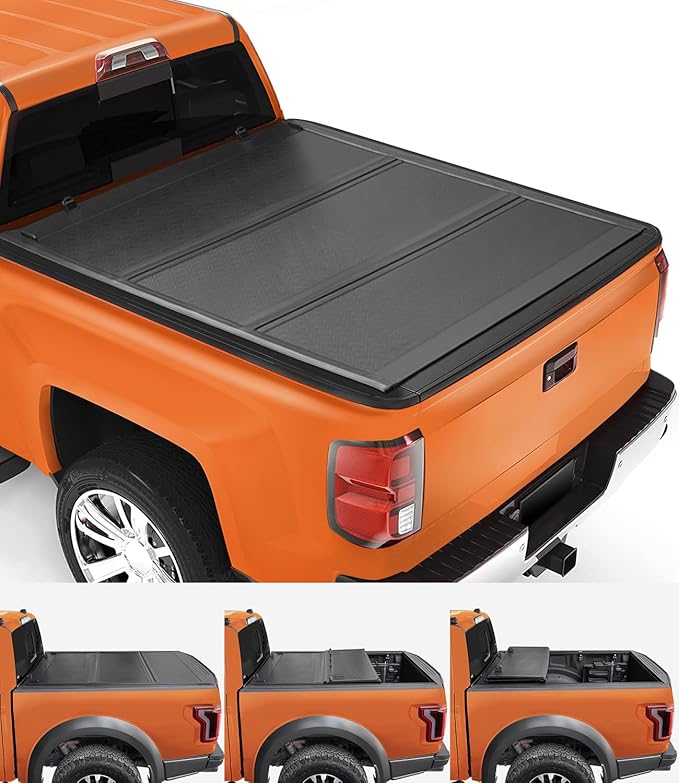 TIPTOP Low Profile Hard Folding Truck Bed Tonneau Cover Fits 2014-2018 Chevy Silverado/GMC Sierra 1500, 2015-2019 2500 HD 3500 HD, 6.6ft Bed (78.9in) |TLX3|