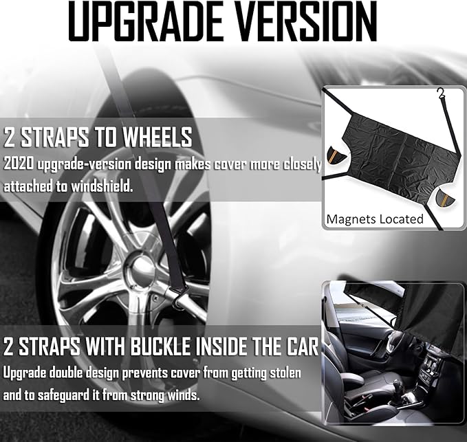 EXQUISLIFE Windshield Snow Ice Cover for Cars, Extra Larger Size 82 x 62 inches Shade, Waterproof Winter Frost and Sunshade Cover with Side Mirrors Cover, Windshield Protector for Cars, SUVs, Trucks