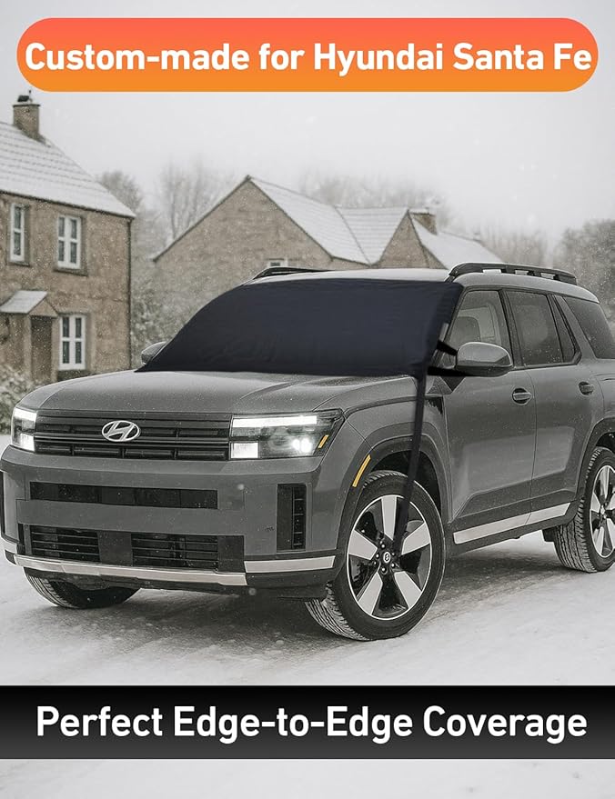 EcoNour Car Snow Cover Compatible for Hyundai Santa-Fe | Windshield Cover for Ice and Snow with S-Hook Straps | Heavy-Duty 600D Oxford Winter Car Cover, Waterproof & Anti-Slip