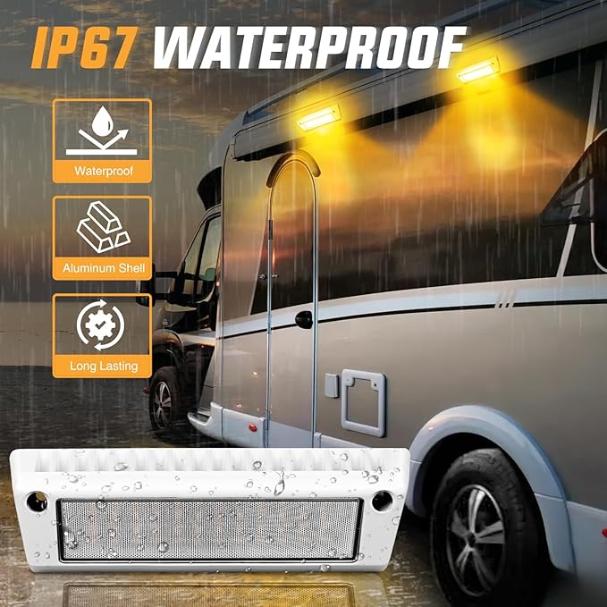 Nilight RV Exterior Light 2PCS 9 Inch Porch Lights Amber Beam 12V 24V LED Scene Cargo Lighting White Aluminum Housing for RVs Trailers Travel Campers 5th Wheels Motorhome SUV Truck
