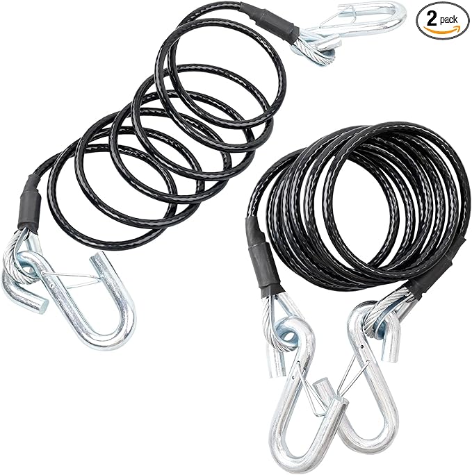 BX88196 Coiled Safety Cable Kit with S-Hook | 7500 lbs,7 Ft(84") Black Trailer Safety Cables(2 PCS)