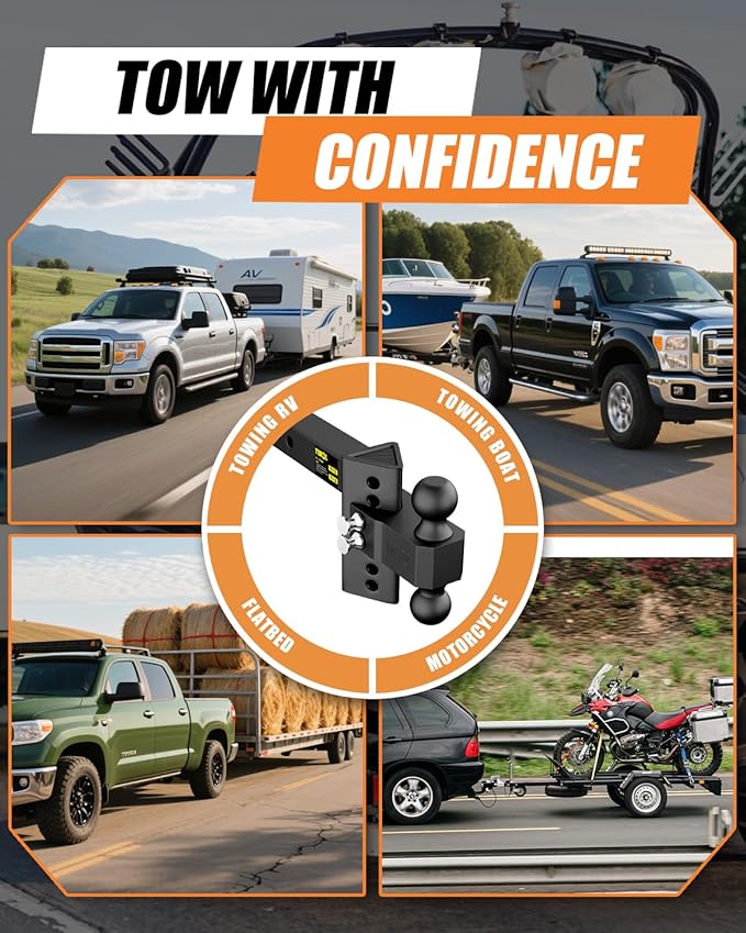 TIROL Adjustable Trailer Hitch - Fits 2'' Receiver 4 Inch Drop/Rise for Truck Hitch, 2'' & 2-5/16'' Ball Hitch, 22000 LBS GTW, Heavy Duty Towing Ball Mount, RVs, Campers, Boat Trailers