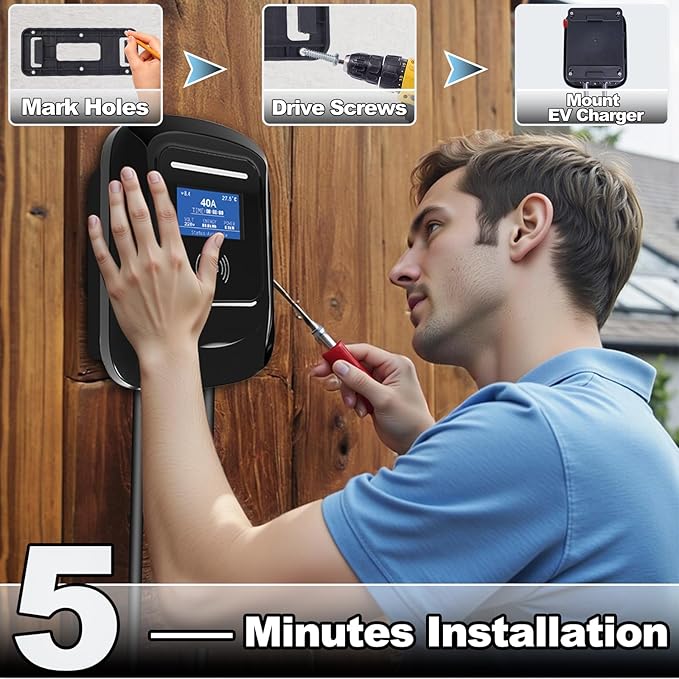 Level 2 EV Charger Stations 40 Amp -J1772 Chargers 9.5KW, Hardwired for 240V Electric Vehicle Charging (Plug-Charge/WiFi APP), Wall EV Chargers for Home, Electric Car Charger 16FT Cord