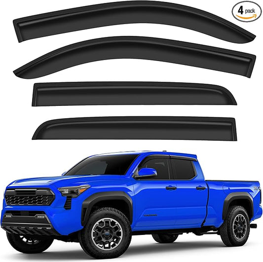 Shatterproof Tape-On Rain Guards for Toyota Tacoma 2024-2025 Double Cab, Out-Channel Window Deflectors Vent Window Visors Rain Sun Wind Guards Shade Deflectors, 4 pcs