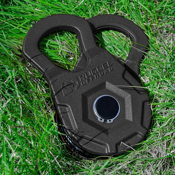 RUGCEL WINCH Snatch Block 12T, Heavy Duty Recovery Winch Pulley Compatible with Synthetic Rope & Steel Cable,E-Coated Black Finish, for Truck, Tractor, ATV & UTV (12T-Black)