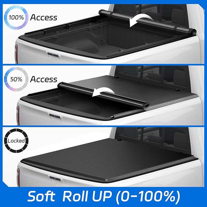 PZ Soft Vinyl Roll Up Truck Bed Tonneau Cover Compatible with 2015-2025 Chevrolet Colorado/GMC Canyon Fleetside 5.2ft(62.4") Bed