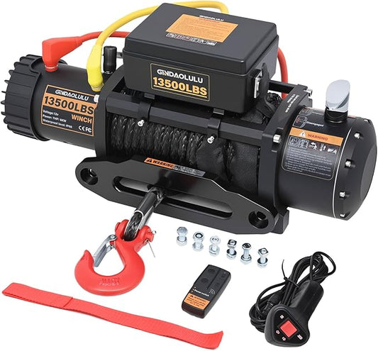 12V Electric Winch,13500LBS Load Capacity Trailer Winches with Synthetic Rope Towing Winches for Jeep Truck SUV and More