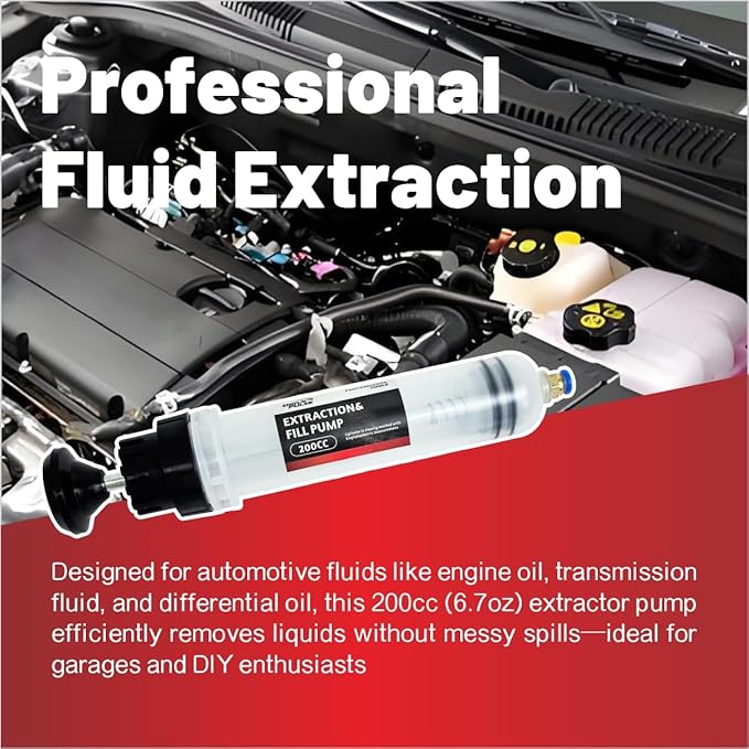 Automotive Fluid Extractor Pump 200cc - Manual Oil Change Pump for Engine, Transmission, Differential Fluid 6.7oz Essential Mechanic Tool for Garage, DIY Car Maintenance