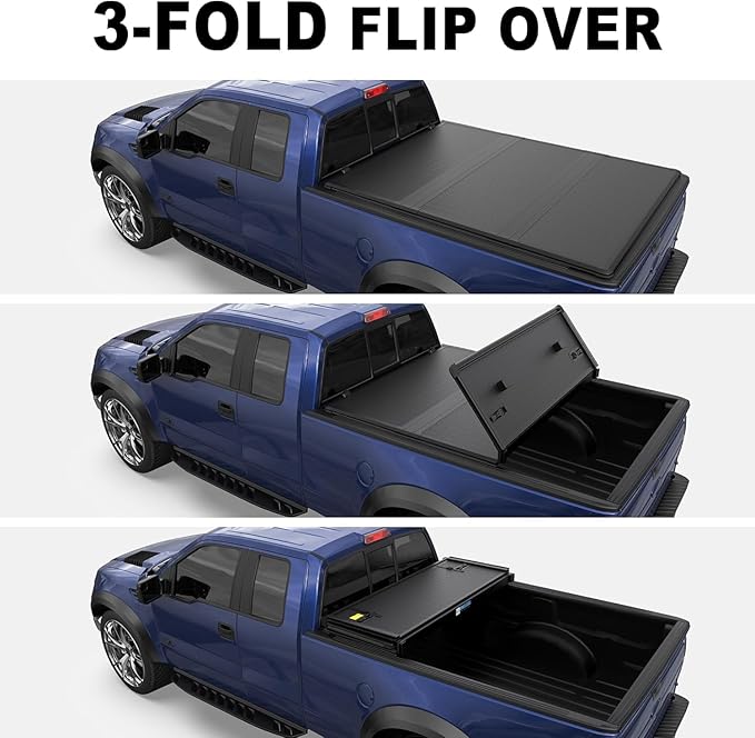 5.5 FT Hard Tri 3-Fold Truck Bed Tonneau Cover Compatible for 2015-2025 Ford F150 Styleside (Not for Flareside) 5'5" Bed 3 Fold Styleside w/Light Strip