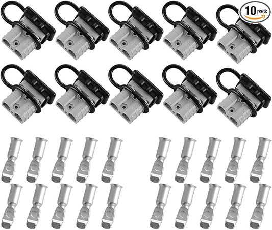10 Pcs 6-8 Gauge 50 Amp Battery Quick Connect/Disconnect with Dustproof Cover, Jumper Cable Plug Connector Kit for Recovery Winch, Forklift, Towing Systems(Grey)
