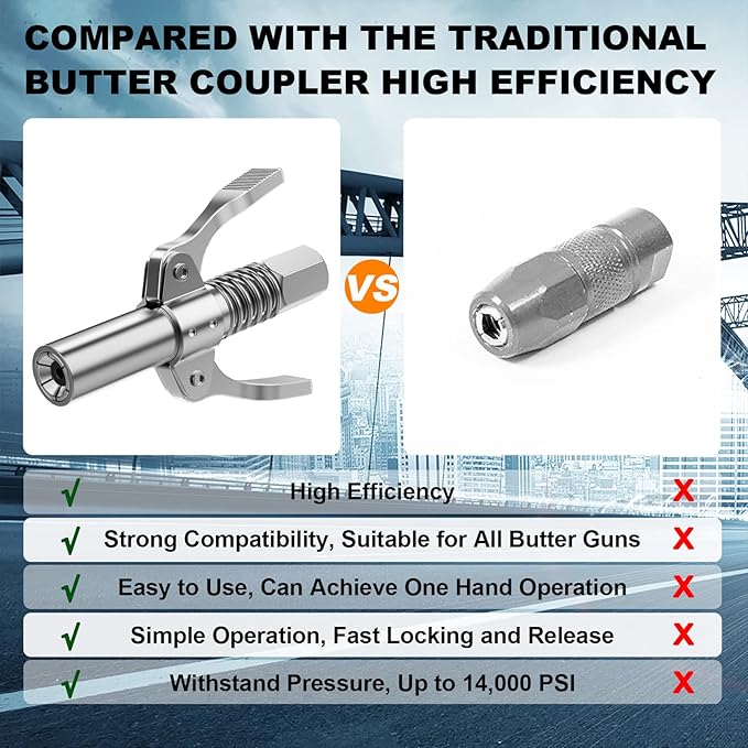 Grease Gun Coupler, Grease Joint Fittings, 12000PSI High Pressure Grease Nozzle Fittings, Compatible With All 1/8" NPT Grease Guns, For greasing all machinery and equipment filling