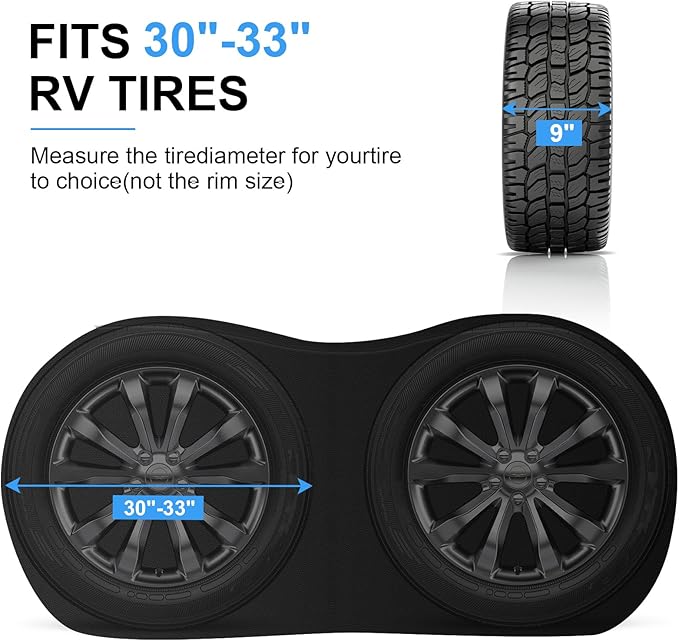 RV Tire Covers, Dual Axle Wheel Cover (2 Pack)，Black Waterproof Anti-UV Tire Coversfor RV/Truck/Trailer (2, 30"-33")