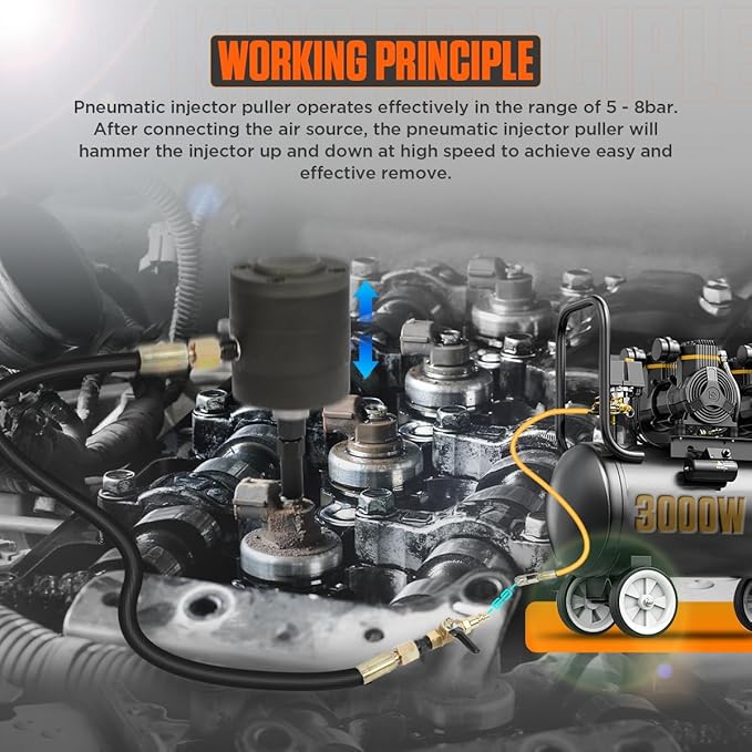 DUOYI Pneumatic Injector Puller 24pcs Diesel Injector Puller Set Labor-Saving Diesel Injector Extractor Tool for Diesel Engines Injector Puller Removal Set with Pneumatic Hammer,22pcs Adaptors