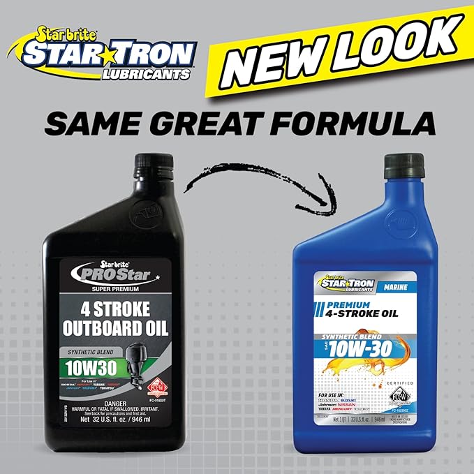 STAR BRITE Star Tron Premium 4 Stroke Marine Oil - 10W-30 - Synthetic Blend Engine Oil for Outboards, Gasoline Inboards & Stern Drives - NMMA FC-W Certified, 32 OZ (028132)