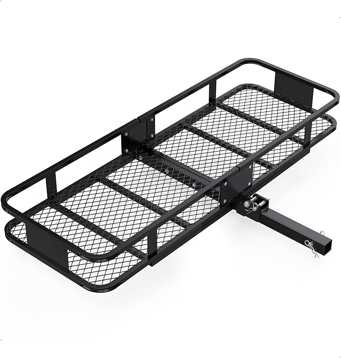 FORWODE 500 LBS Hitch Mount Cargo Carrier Basket, 60"x20"x6" Folding Hitch Cargo Carrier Rack + Waterproof Cargo Bag 16 Cubic Feet(58"x19"x24")
