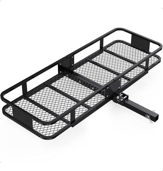 FORWODE 500 LBS Hitch Mount Cargo Carrier Basket, 60"x20"x6" Folding Hitch Cargo Carrier Rack for 2 Inch Receiver, Car Rack Rear Luggage Basket for Car SUV Traveling