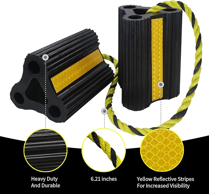 Vacallity RV Wheel Chocks for RV Tire Chock Block Camper Travel Trailer Car Truck, Upgrade Rubber Wheel Chocks with Rope,Easy to Use,Wheel Immobilizers & Chocks (2pair4pack)