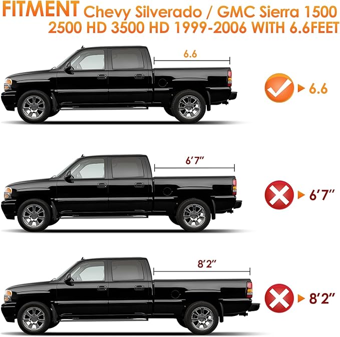 Nilight Truck Bed Tonneau Cover Soft Tri-fold Compatible with 1999-2006 Chevy Silverado/GMC Sierra 1500 2500 HD 3500 HD-6.6ft