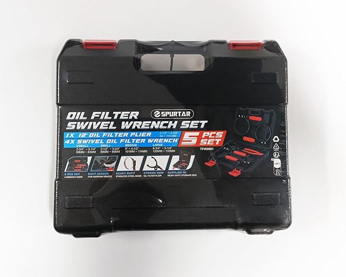 Spurtar Swivel Oil Filter Wrench Set of 5 Adjustable Wrench 2-3/4" to 5-1/4" (70-133mm) 12" Universal Oil Filter Removal Tool for 4S Shop Auto Repair Mechanic DIY Generator Small Engine