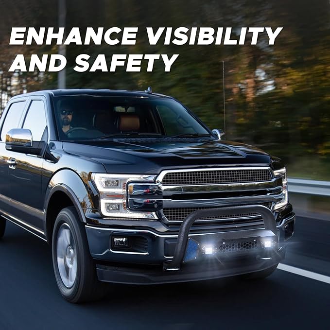 Bull Bar Fit for Ford F150 2004-2025 with LED Light & w/License Plate Bracket DIY Paintable Truck Front Bumper Brush Push Bar Front Grille Guard Protector