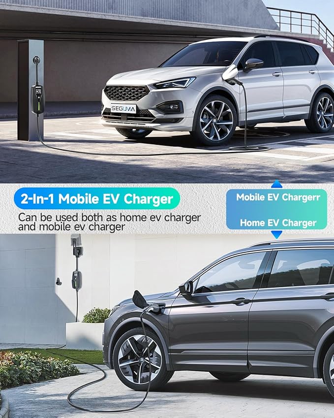 Level 2 EV (32A, 240V, NEMA 14-50 Plug), Portable Electric Car with 25ft Extension, Adjustable Current, Home Outdoor Level 2 Mobile Electric Vehicle Station (Black, 32A EV Charger)